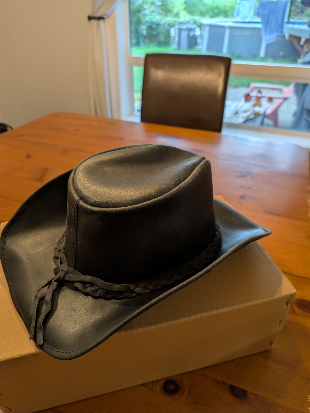 Posh Black Men's Leather Outback Hat with Braided Band